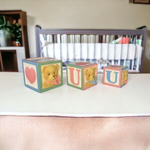 Three 1996 Enesco Cherished Teddies I Love You Letter Blocks #240281 New In Box